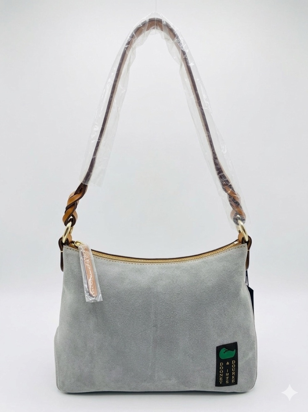 Dooney & Bourke Gray Suede
Chloe 30 Shoulder Bag with Brown Leather Strap NWT - Picture 5 of 12